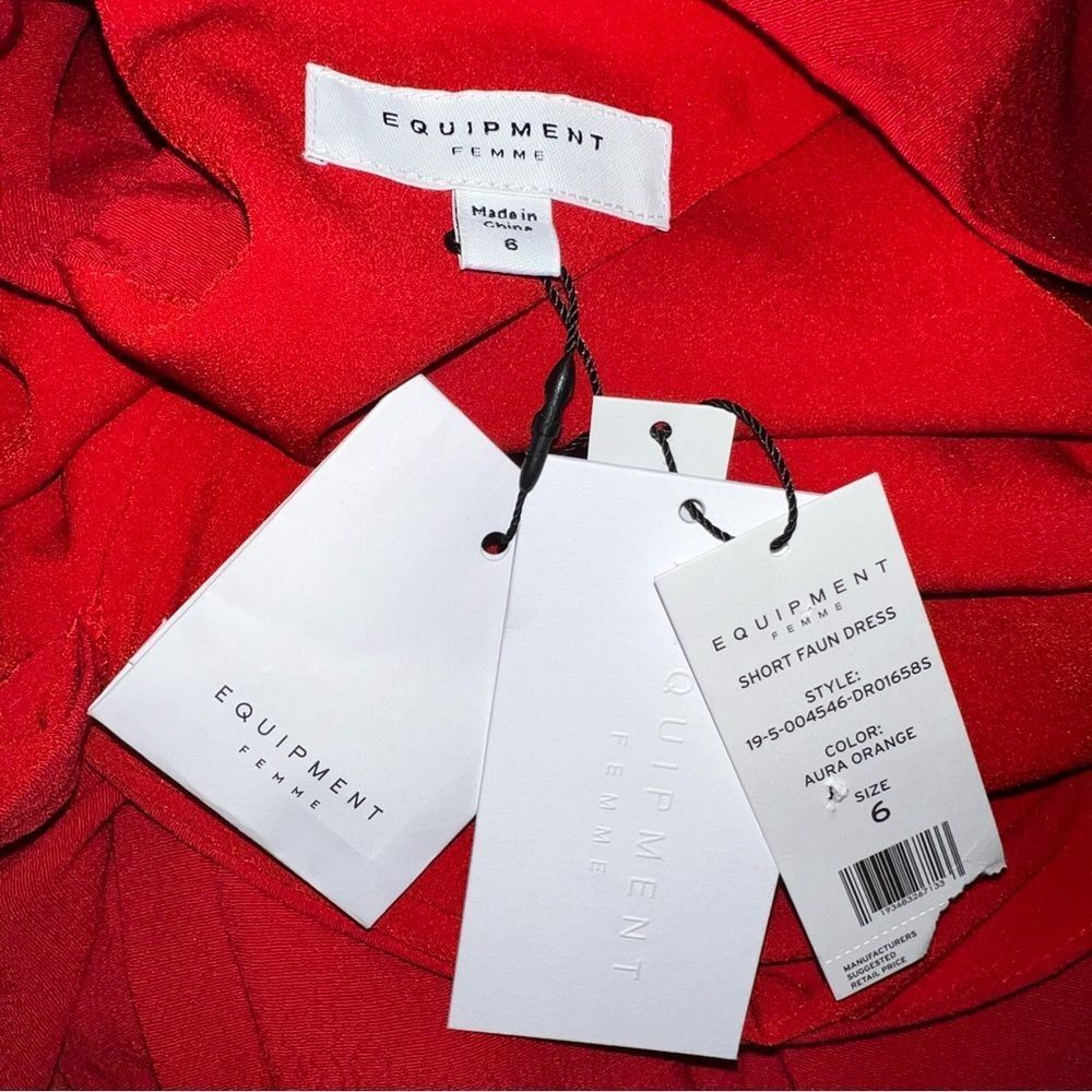 Equipment Femme Short Faun Red Twist Knot V Neck Midi Dress NWT Size 6 - Picture 13 of 15